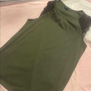SHEIN Olive Green Tank Top with Black Lace Trim